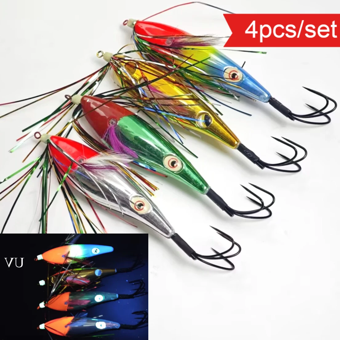 Señuelos luminosos para calamares y camarones con anzuelo