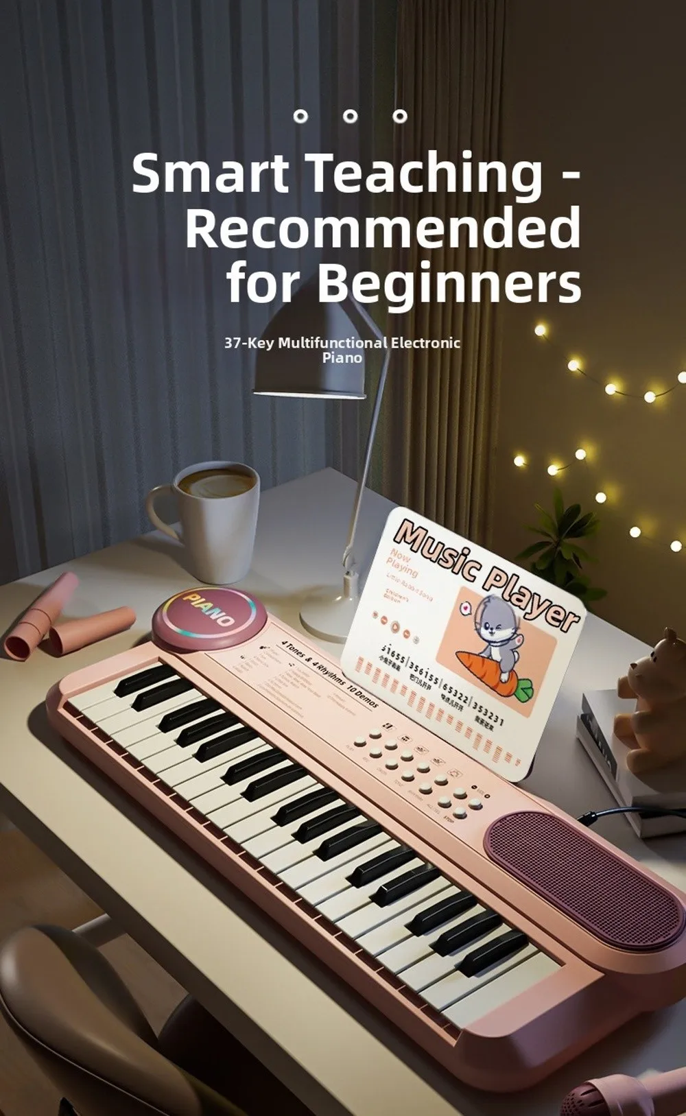 Detalle del teclado y funciones musicales