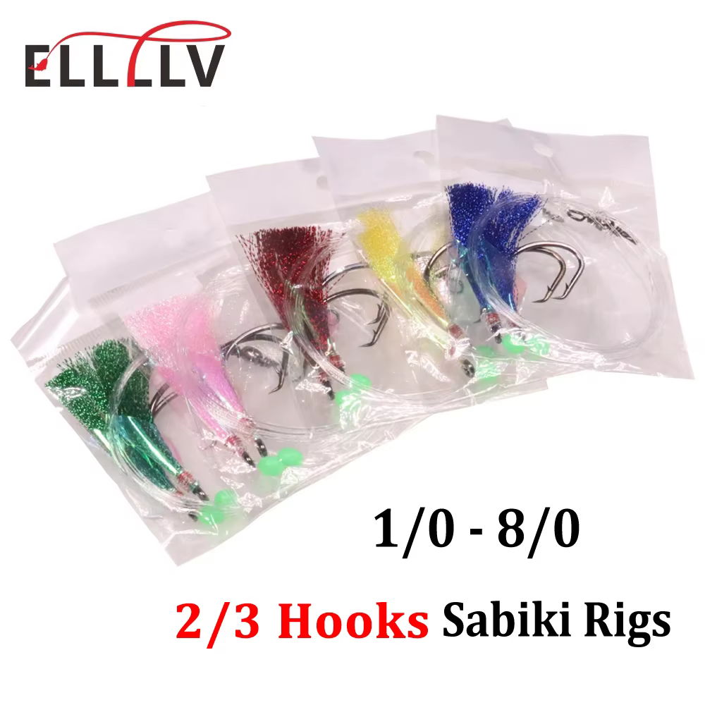 Elllv Sabiki Rigs Cebo Brillante – 2/3 anzuelos giratorios 1/0-8/0