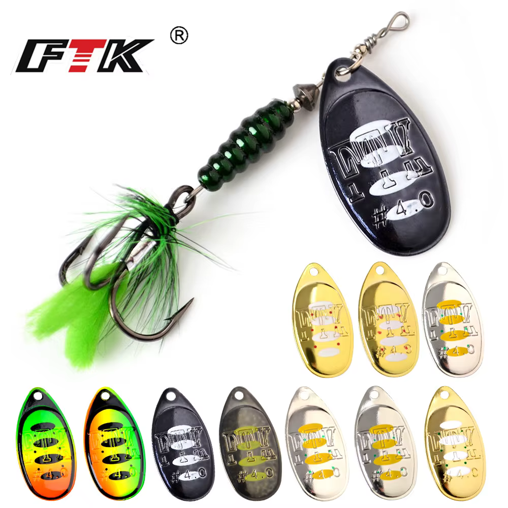 Spinner Bait FTK para lubina – Anzuelos triples con plumas #4 #5