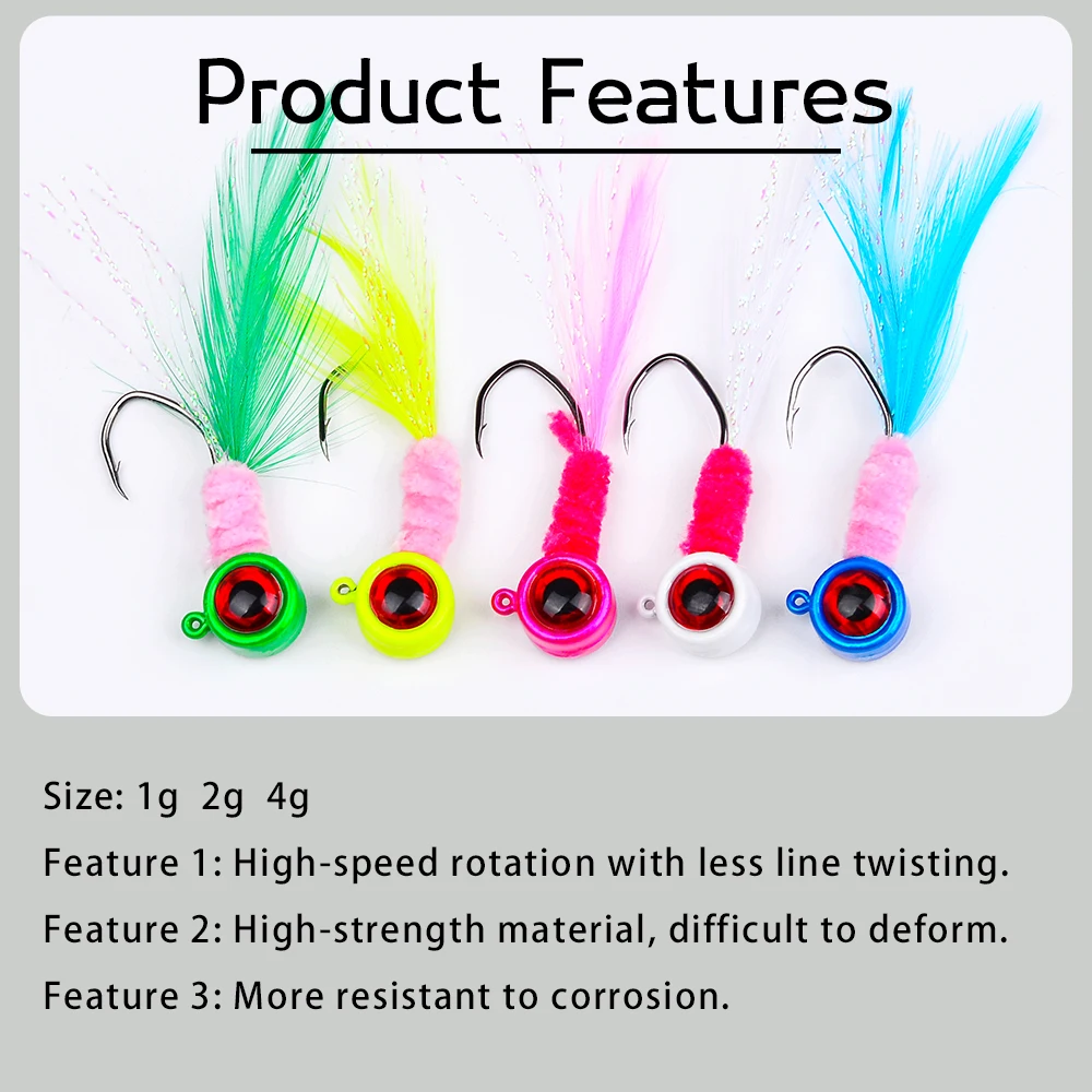 PROBEROS Jig Head con pluma y ojo 3D para lubina en agua salada - imagen 2