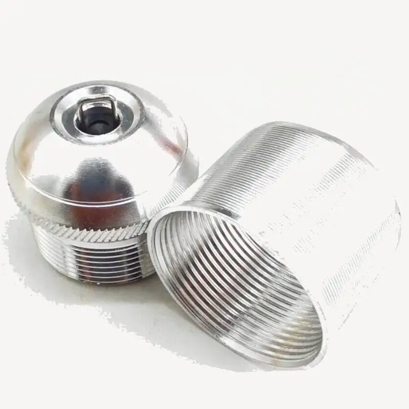 Tapón inferior de caña plateado con tornillo y funda metálica