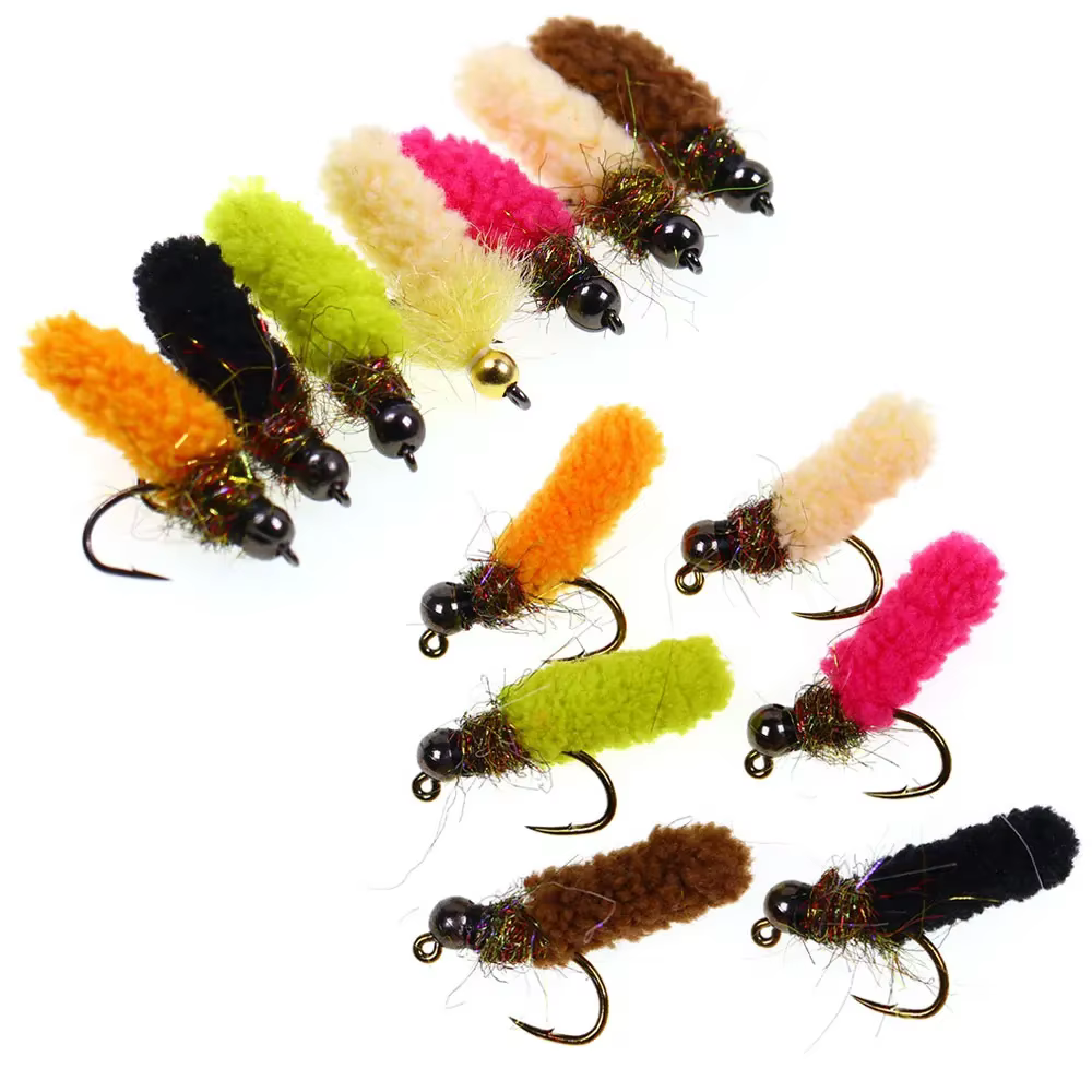 Bimoo Señuelos de pesca trucha Caddis Larva Jig Head hundimiento rápido - imagen 2