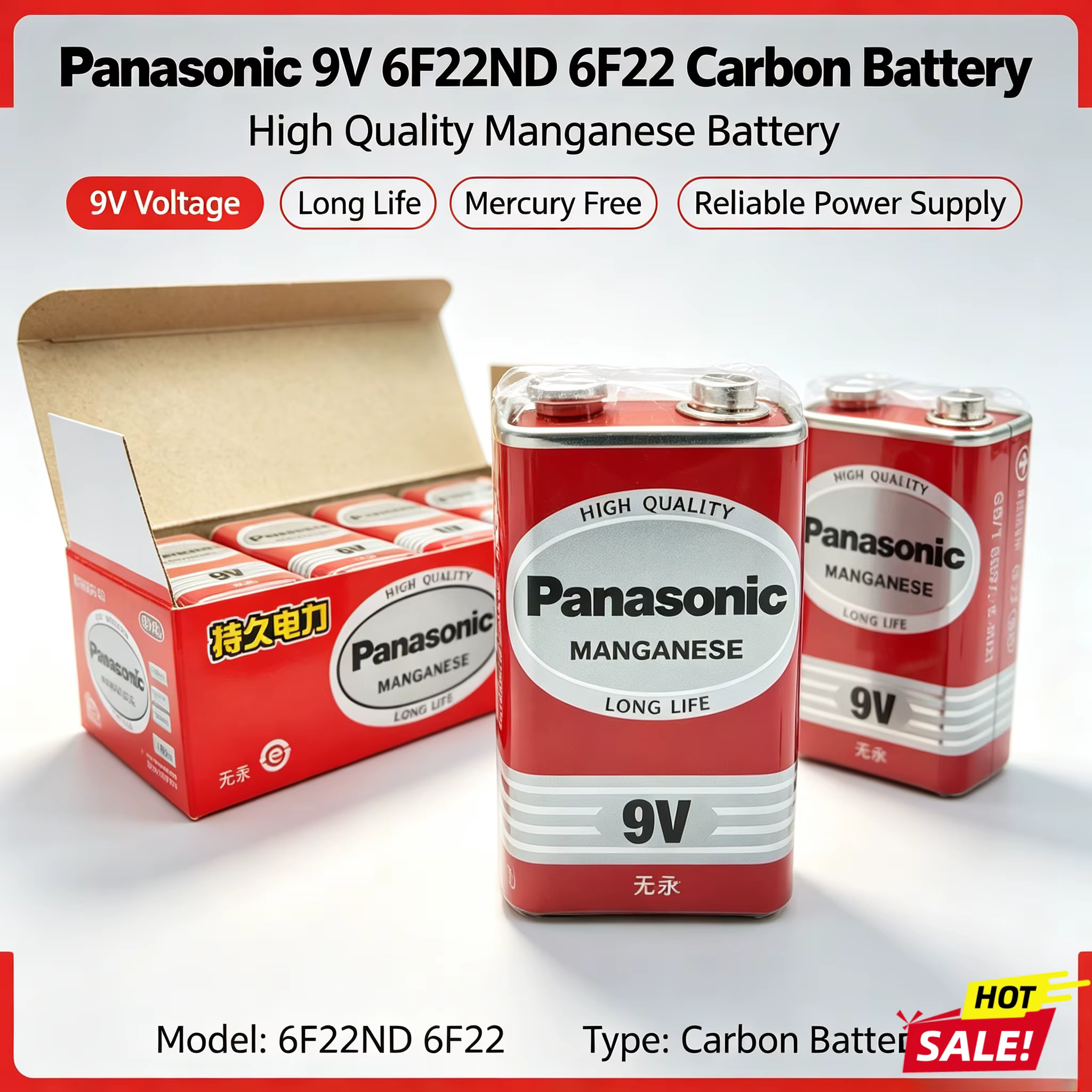 Pilas de carbono Panasonic 9 V para micrófonos inalámbricos y alarmas - imagen 2