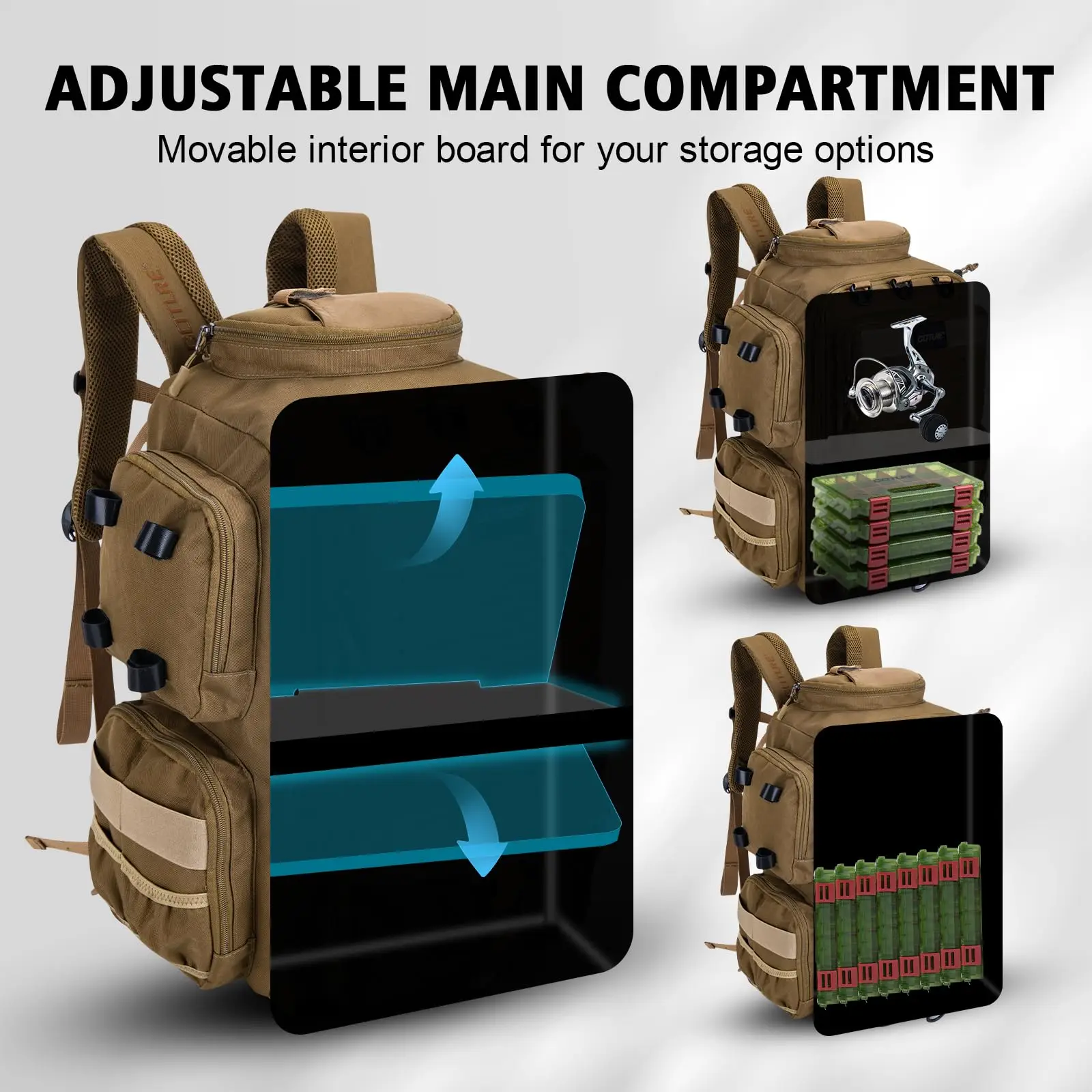 Mochila pesca Goture impermeable 900D – Bolsa aparejos soportes caña - imagen 5