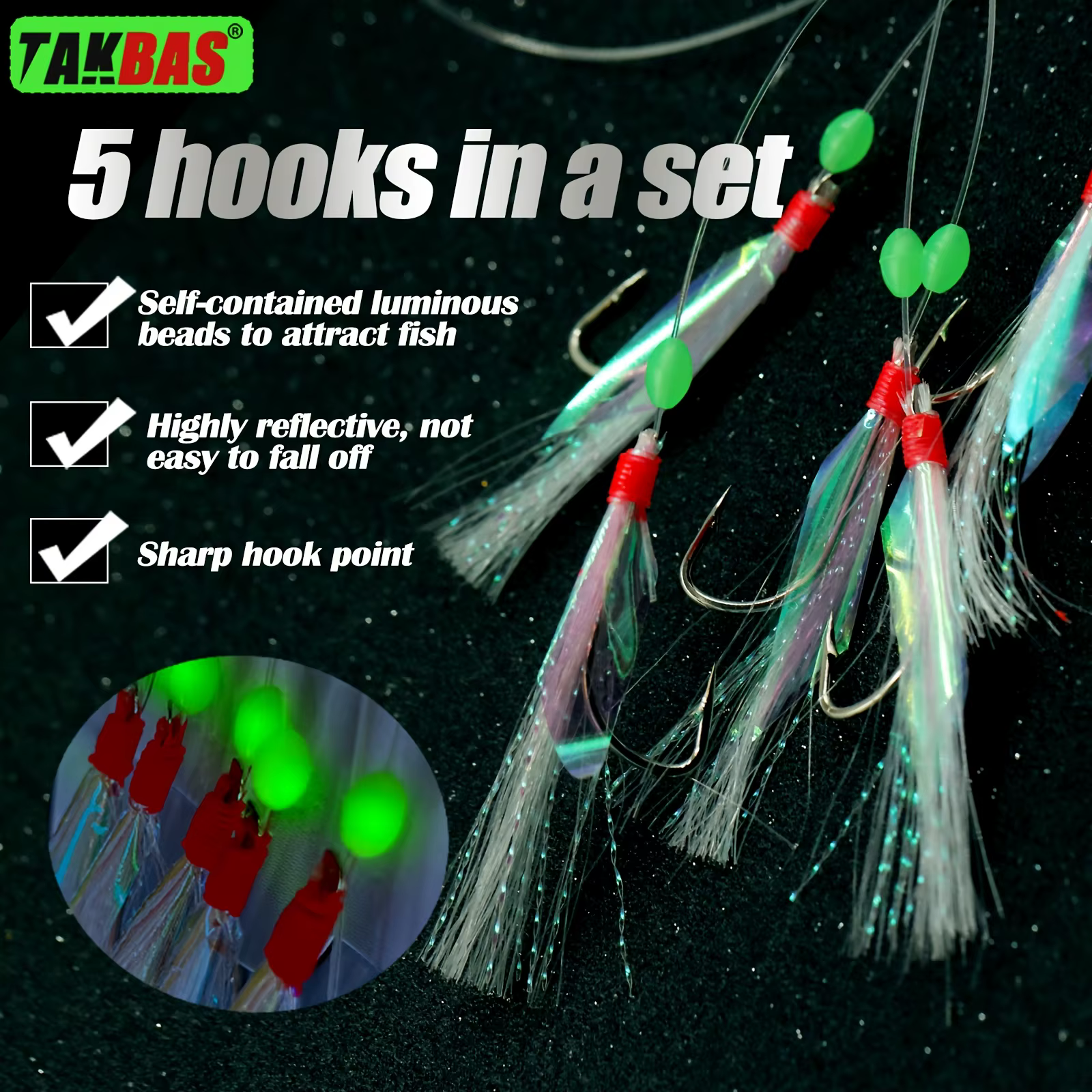 Anzuelos Takbas Sabiki con triples luminiscentes para caballa - imagen 2