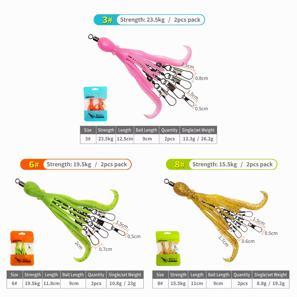 Kit aparejos para calamar con vinilo – Señuelo pesca deportiva