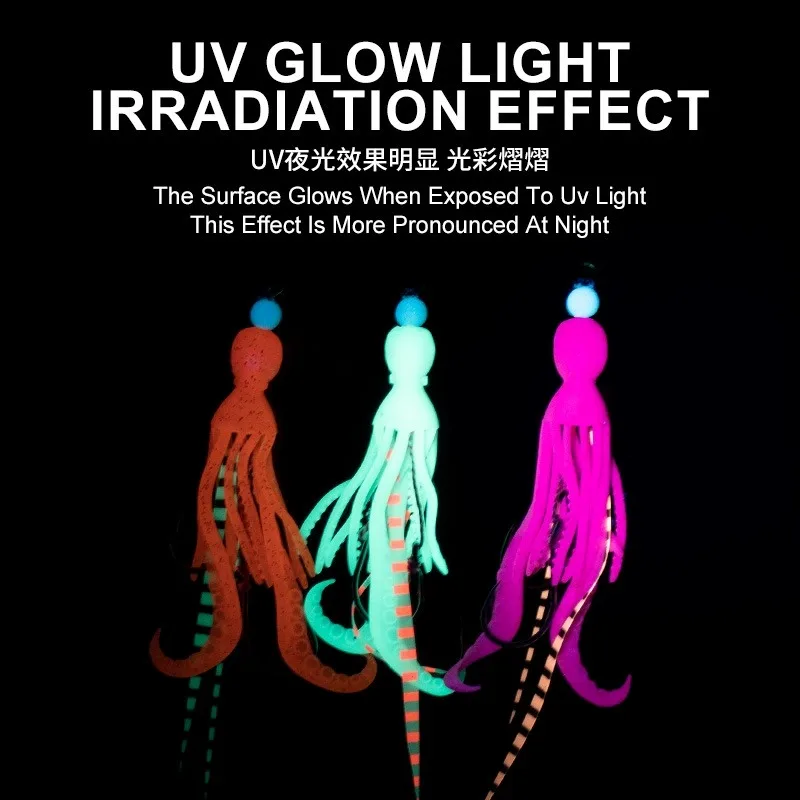 Señuelo calamar de vinilo con luz UV y anzuelo auxiliar - imagen 4