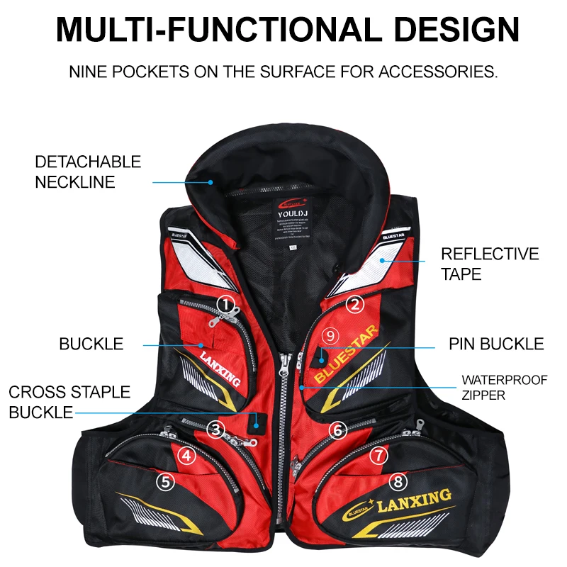 ZYZHE J45: Chaleco de Flotacion Multifuncional para Pesca - imagen 2