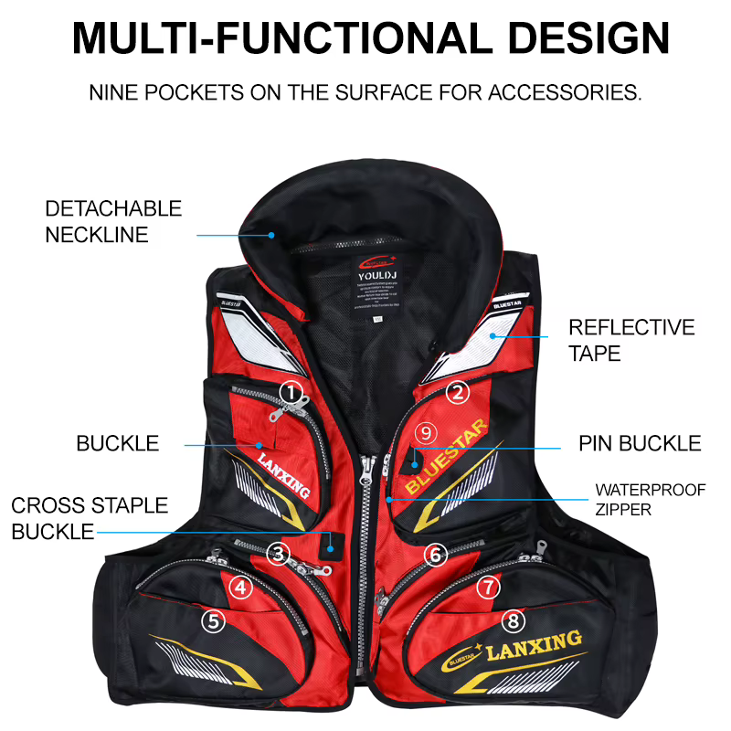 ZYZHE J45: Chaleco de Flotacion Multifuncional para Pesca - imagen 2
