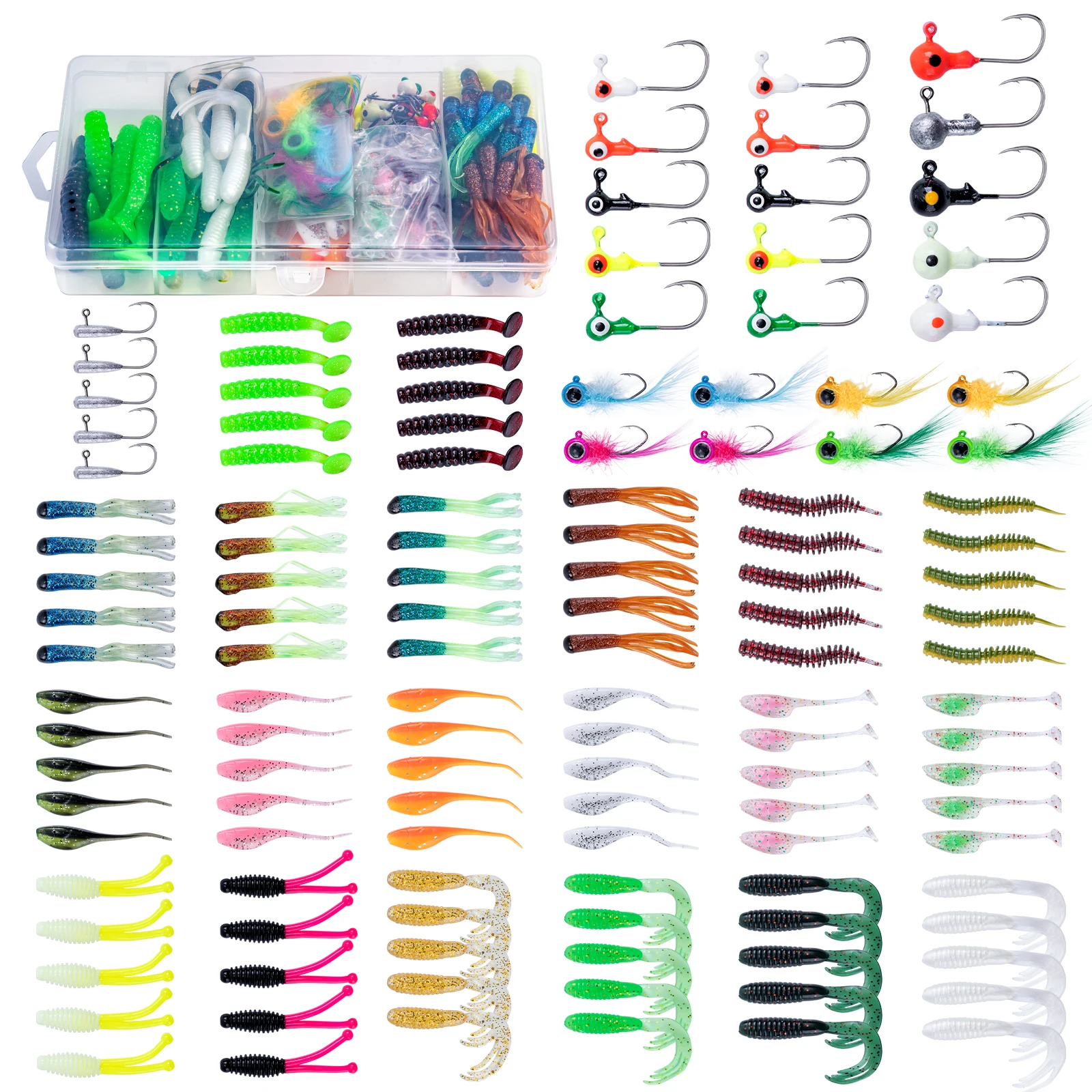 Goture Kit señuelos de silicona con jig head y vinilo vástago largo
