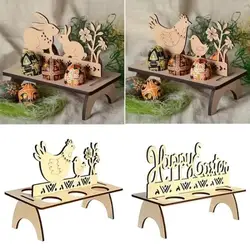 Soporte Madera Huevos Pascua con Forma de Conejo y Pollito – Decoración Mesa