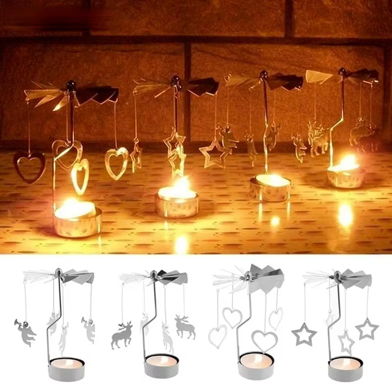 Candelabro navideño de metal con carrusel giratorio para la pesca