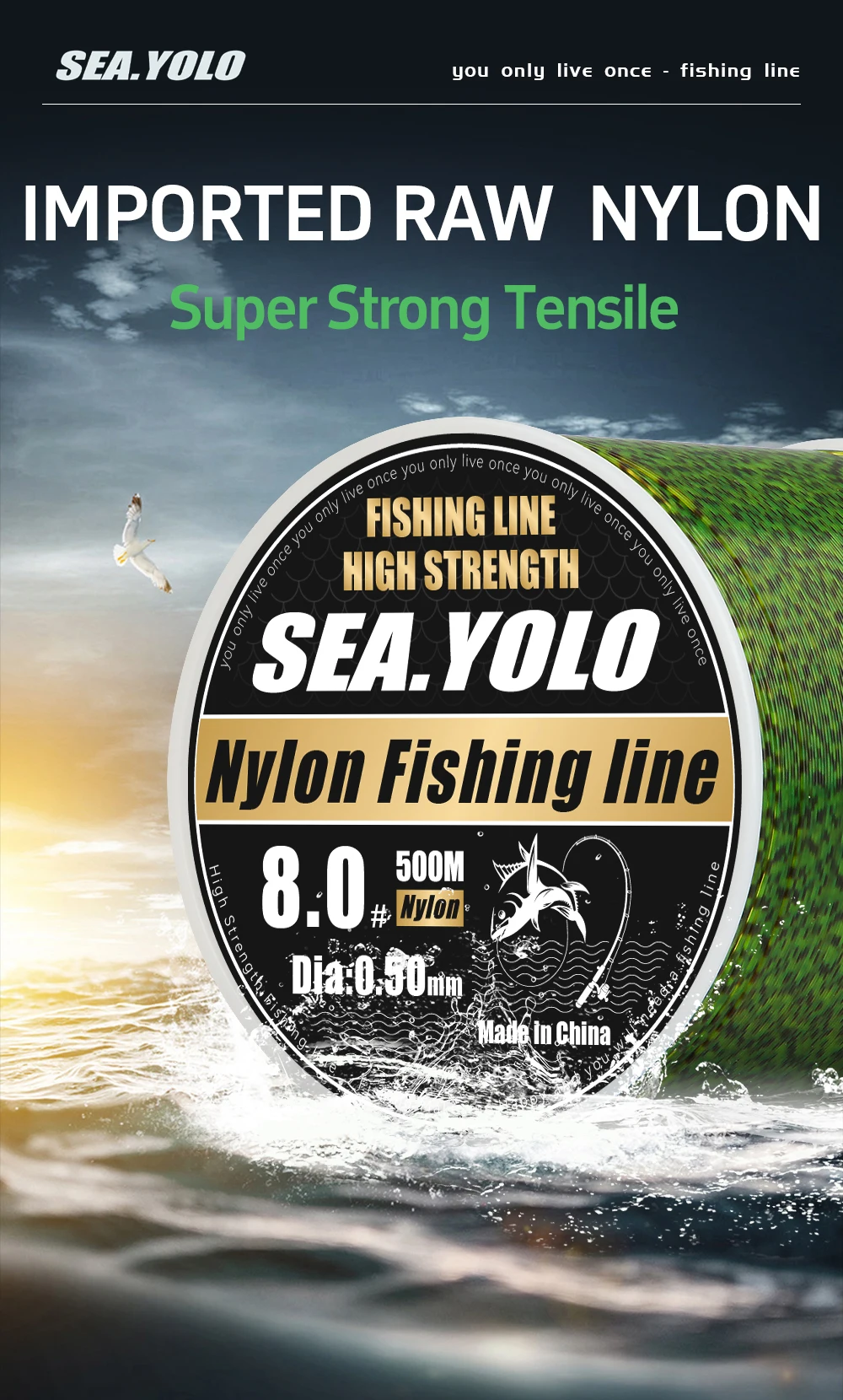 Carrete de línea de pesca fluorocarbono 500 metros