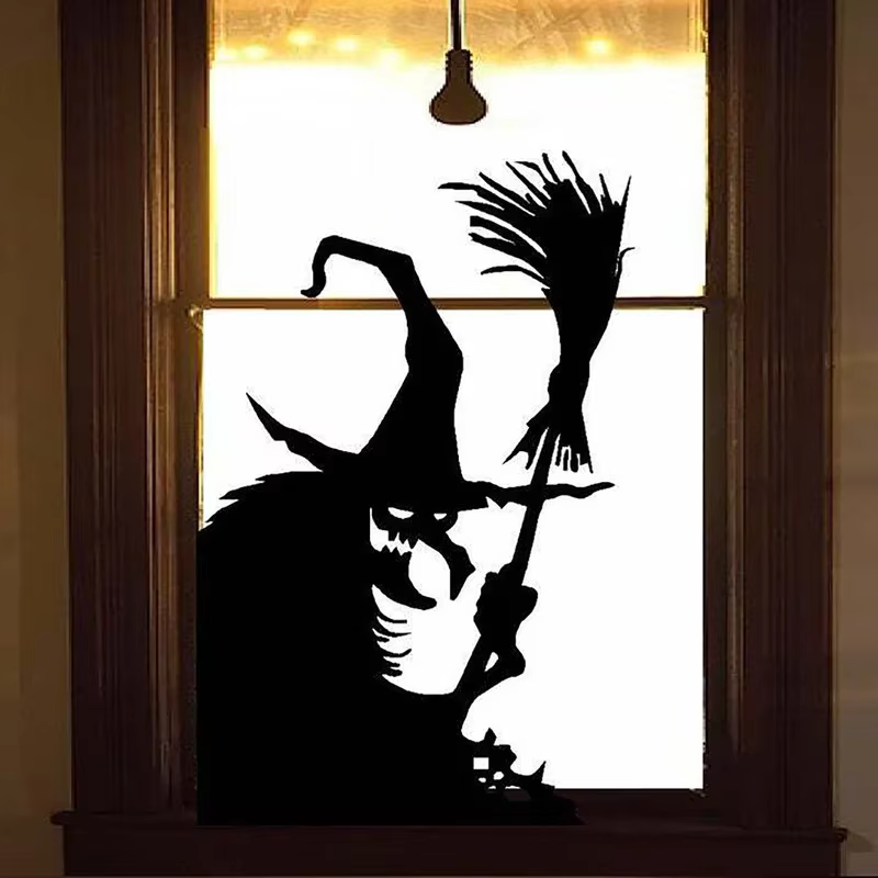Calcomanías Estáticas de Halloween para Ventanas – Bruja y Fantasma