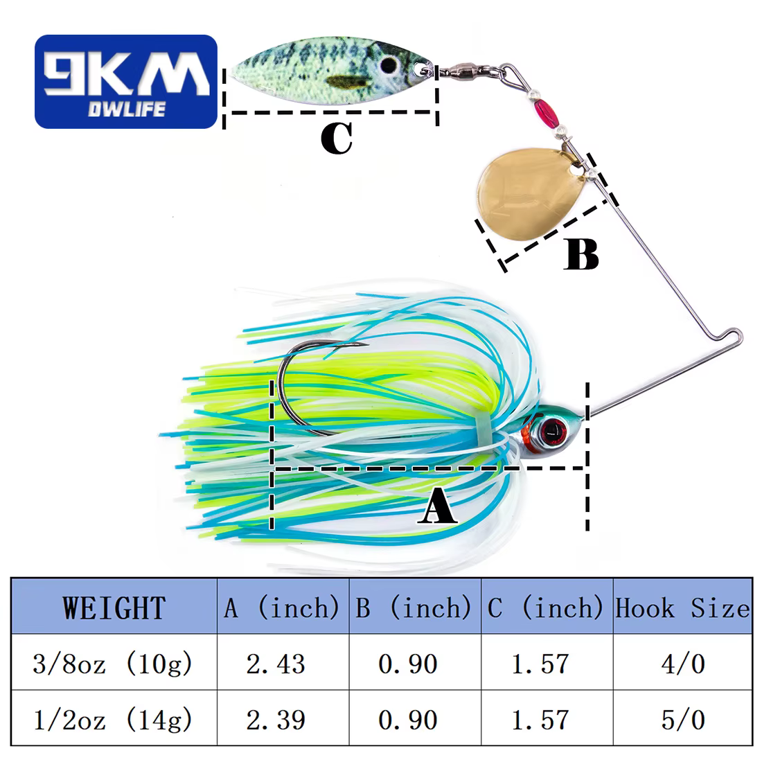 Spinnerbait 9KM Tandem Colorado Blade para lubina - imagen 2