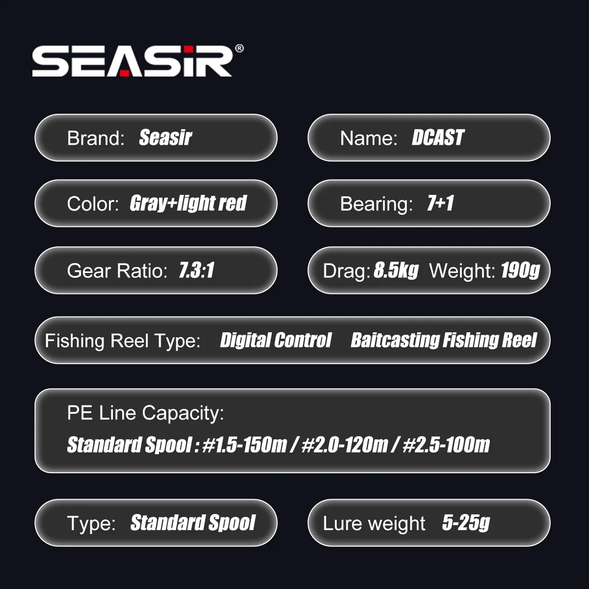 SEASIR DCAST DC – Carrete Baitcasting con arandelas de carbono y latón - imagen 5