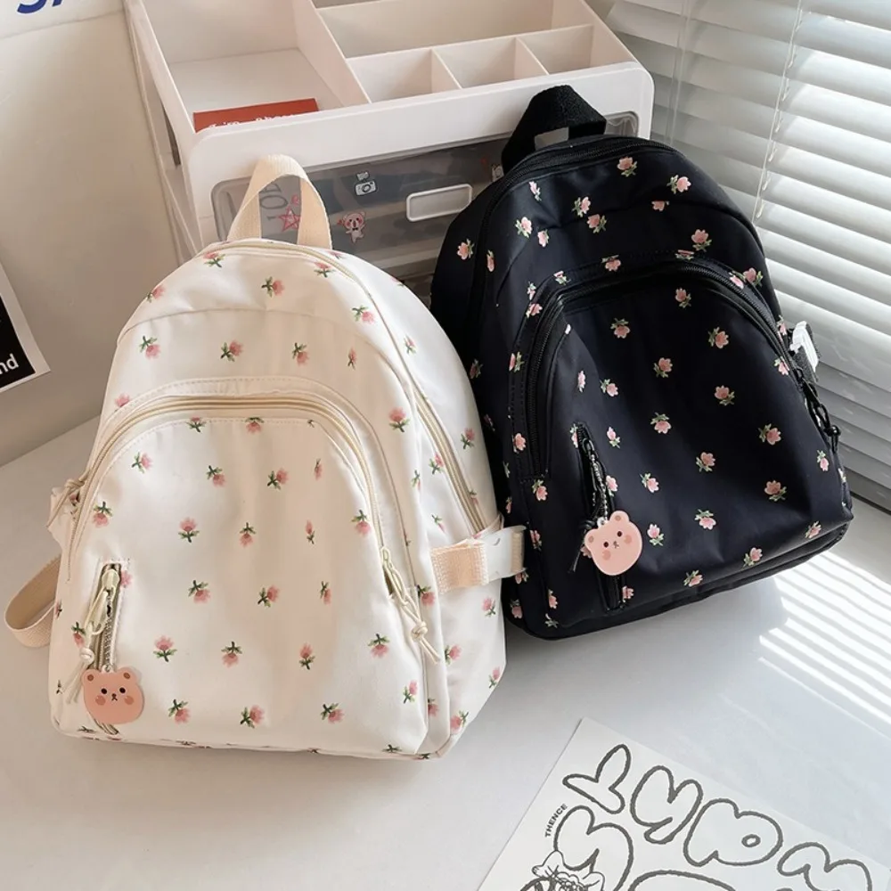 Mochila de viaje de lona con flores y correa ajustable - imagen 4