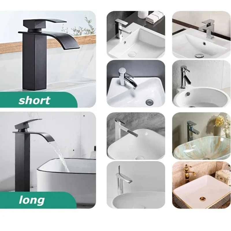 Grifo lavabo cascada acero inoxidable – Mezclador frío/calor para baño