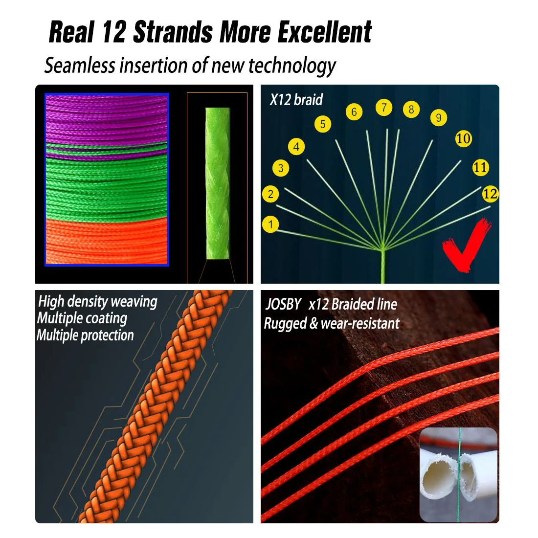 Sedal Trenzado JOSBY 12 Hebras Extreme PE – Carpa y Spinning - imagen 3
