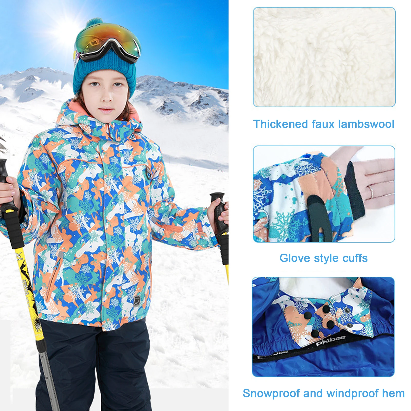 Traje de nieve infantil impermeable con forro polar cálido - imagen 3