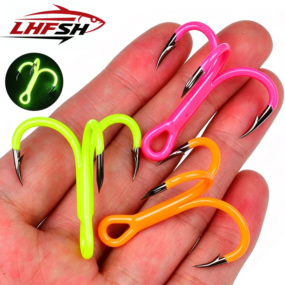 Anzuelos triples luminosos LHFSH con ranura de sangre para lubina