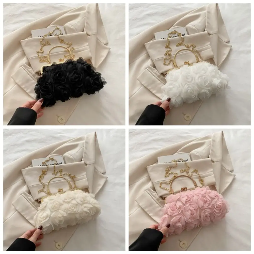 Bolso de mano de lujo con cadena y flores 3D para banquete - imagen 5