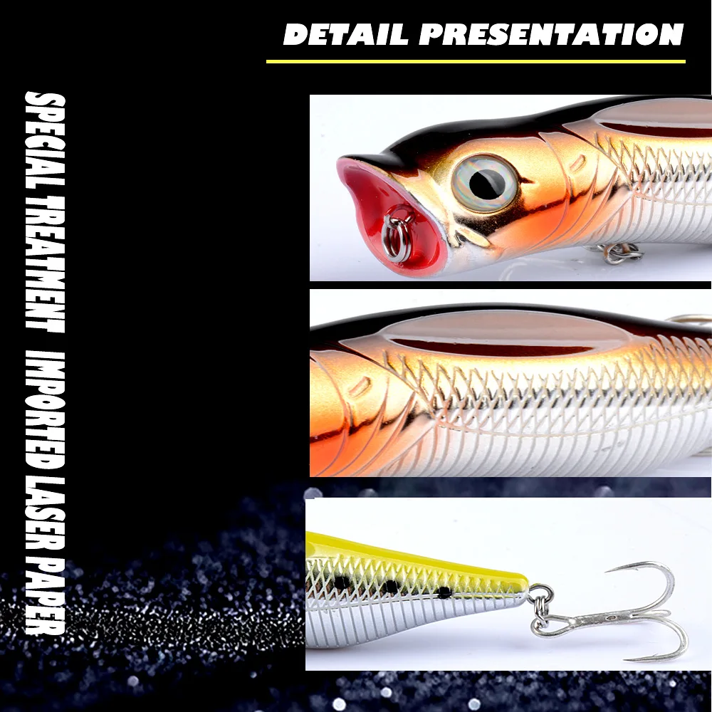 Popper flotante duro con anzuelos – Señuelo artificial para pesca - imagen 3