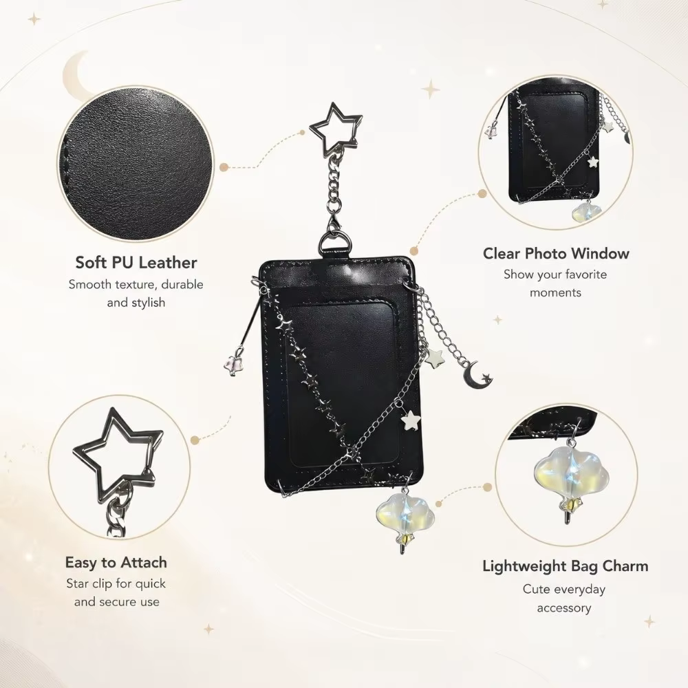 Portatarjetas de cuero PU Y2K con cadena de estrella K-pop - imagen 2