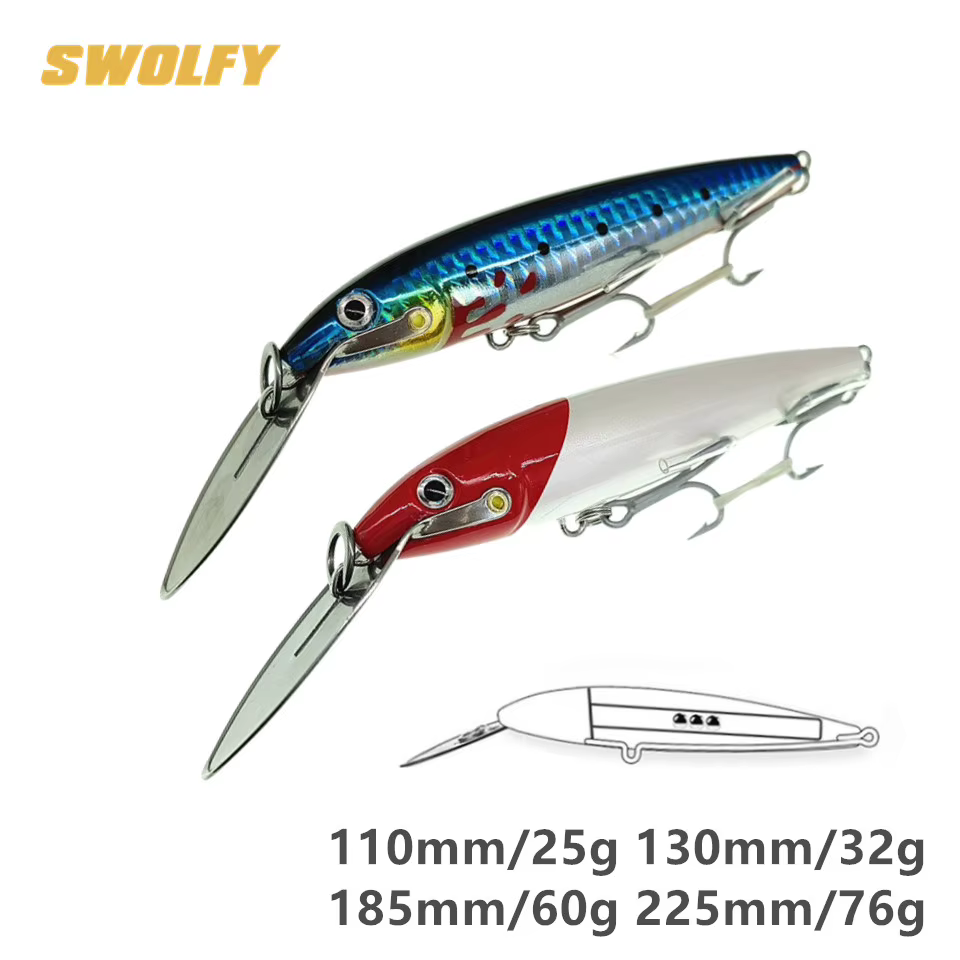 SWOLFY Señuelos de pesca para atún con gran hundimiento y anzuelos VMC