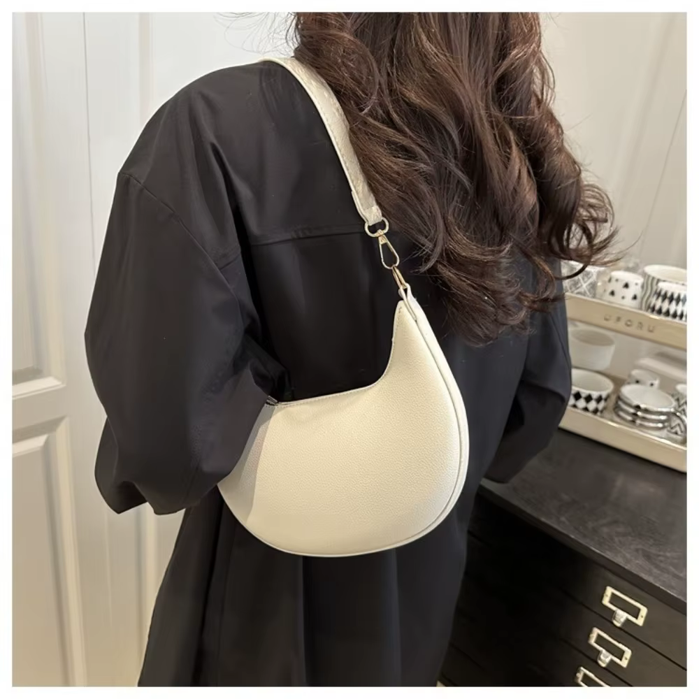 Bolso Bandolera Mujer Cuero PU Forma Luna Gran Capacidad Color Sólido - imagen 2