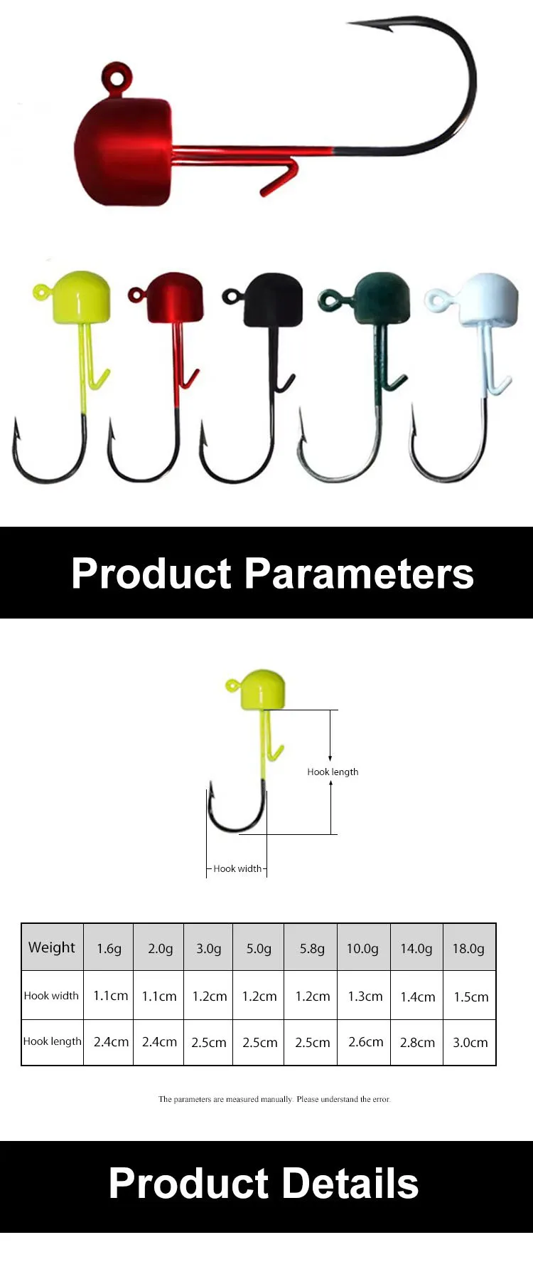 Pack de 10 cabezas de jig Ned Rig WEIHE con diferentes pesos