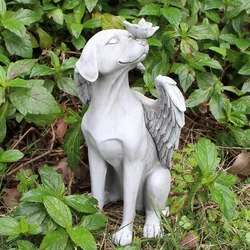 Figura de resina de perro alado para jardín decorativo