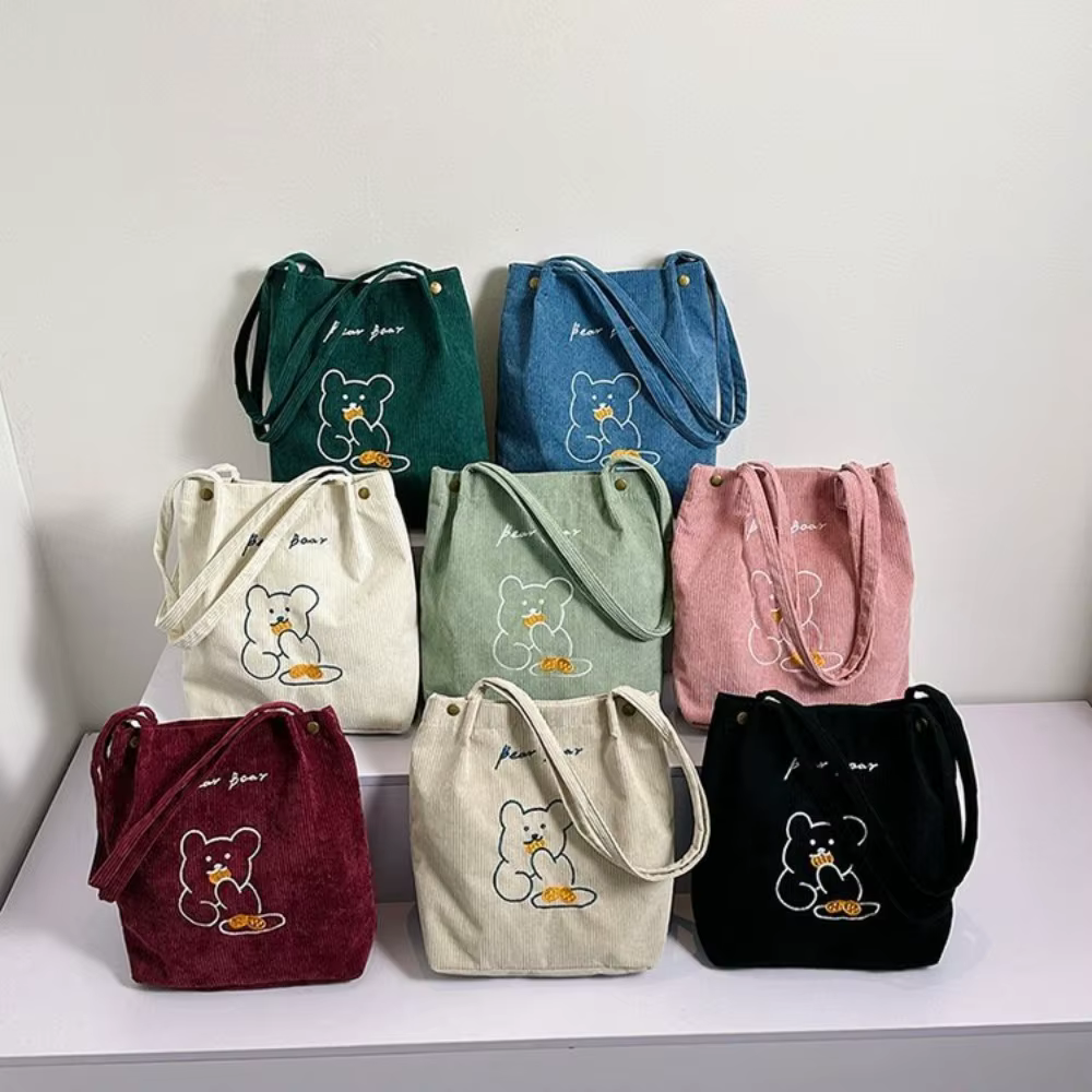 Bolso de Pana para Mujer con Cremallera de Osito – Gran Capacidad - imagen 5