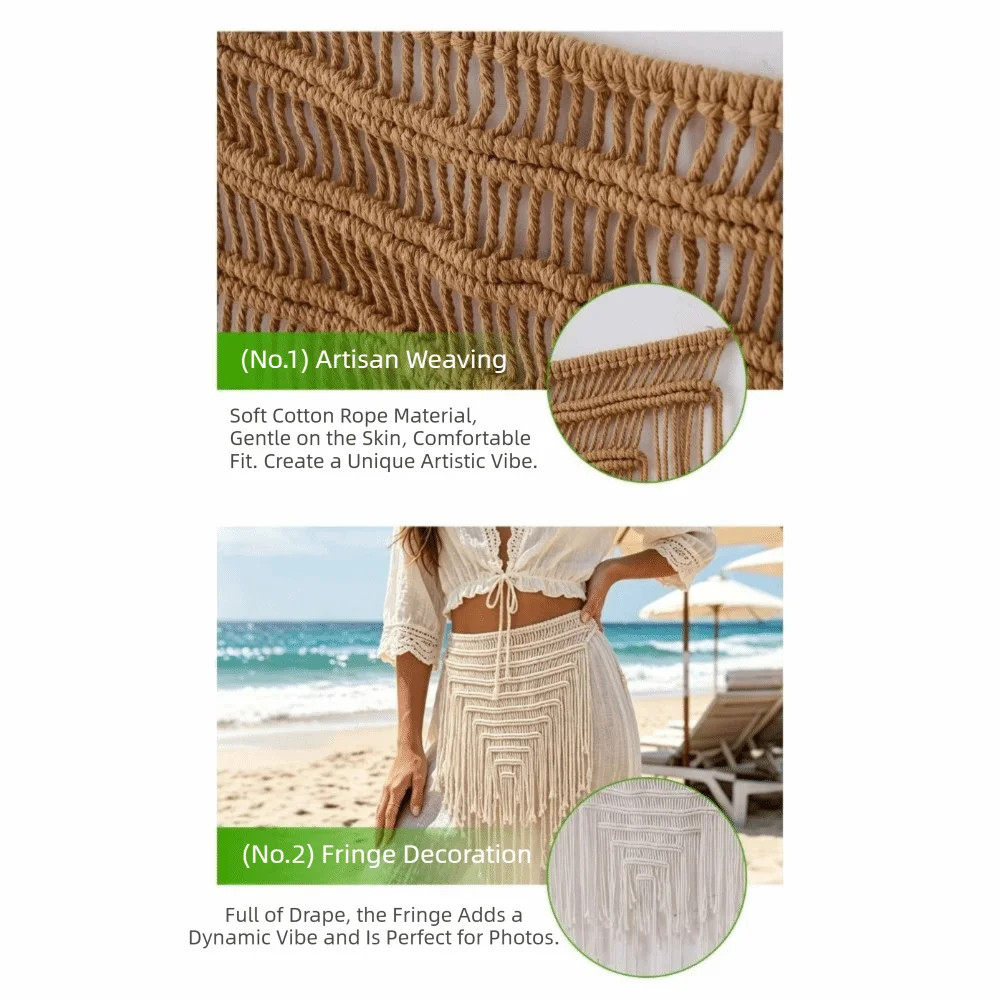 Cinturón boho con flecos y borlas de malla tipo bikini - imagen 2