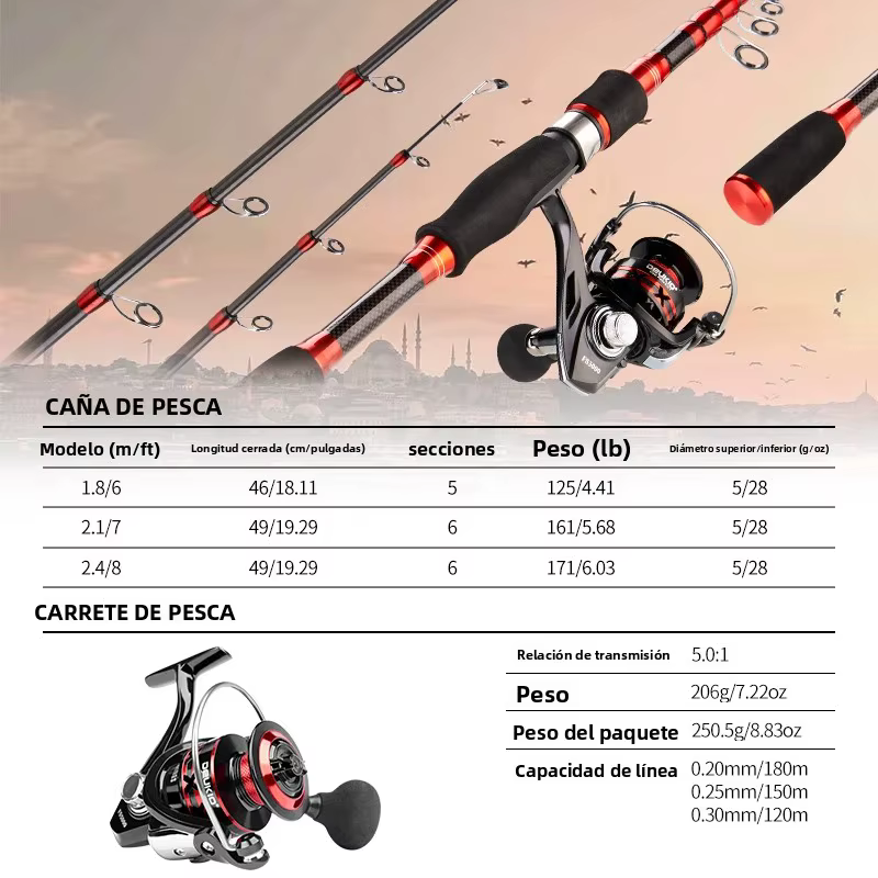 DEUKIO Set pesca caña ultraligera de carbono y carrete - imagen 5