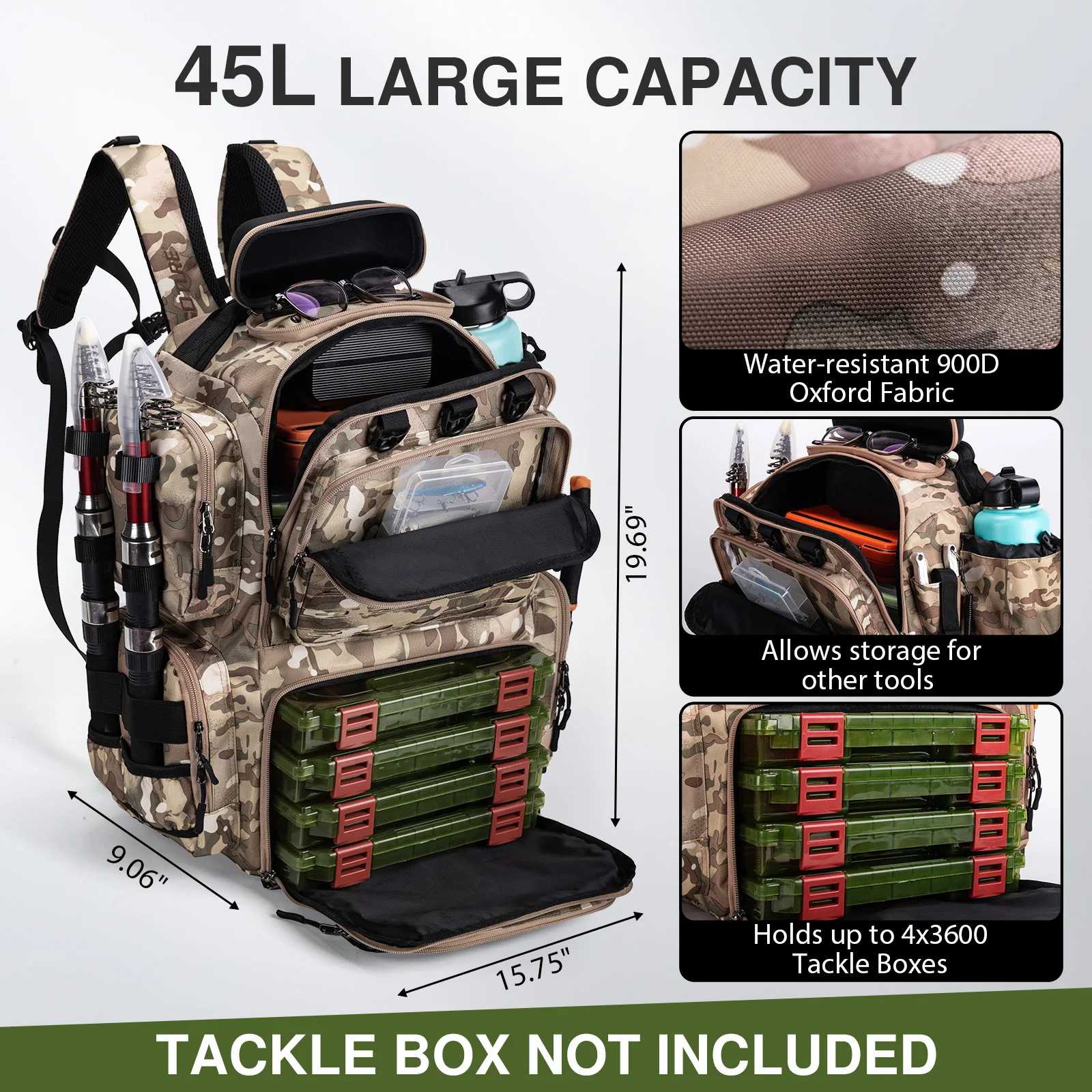 Mochila de Pesca Impermeable Goture – Oxford 900D Táctica - imagen 5