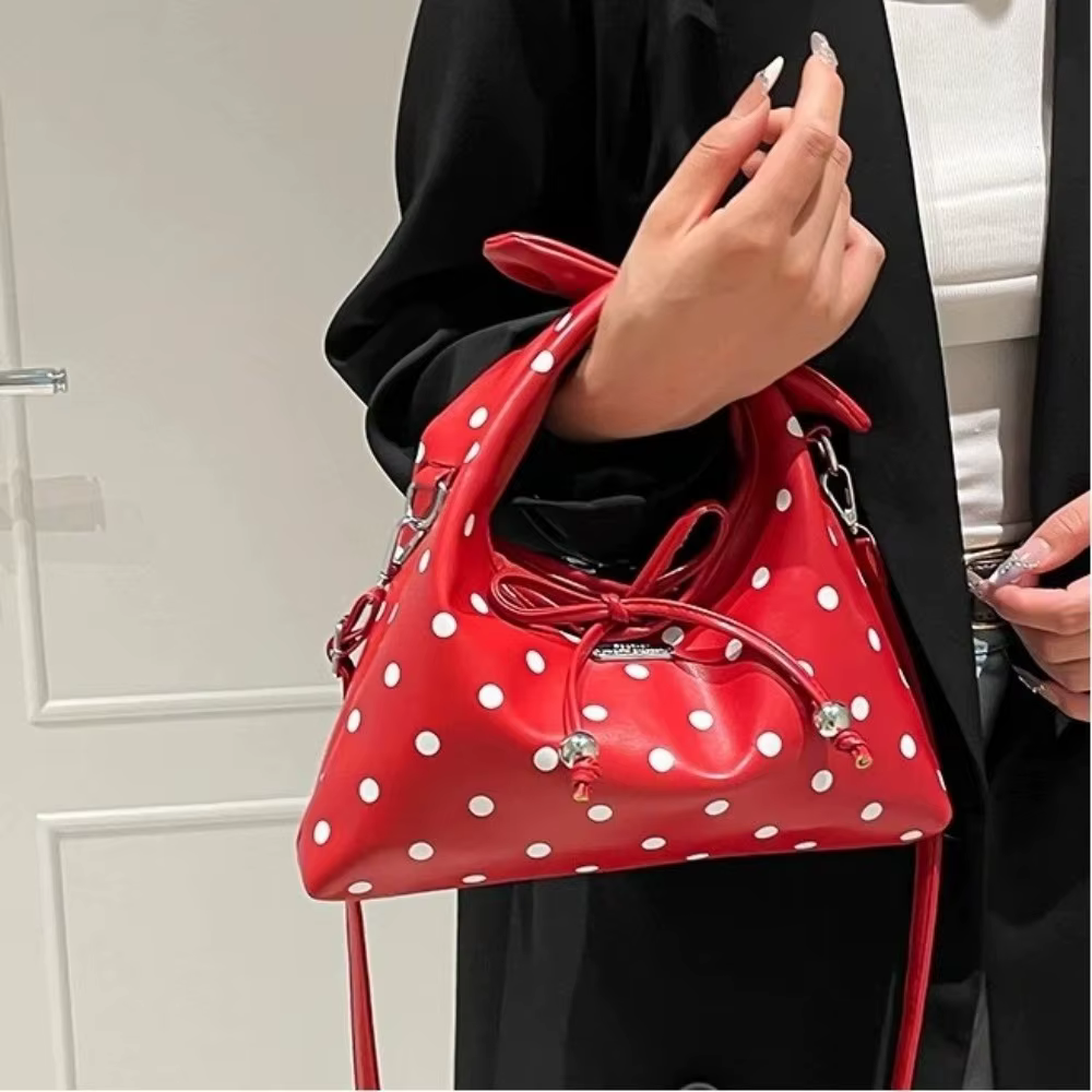 Bolso Bandolera Cuero PU con Lazo y Estampado de Puntos para Mujer