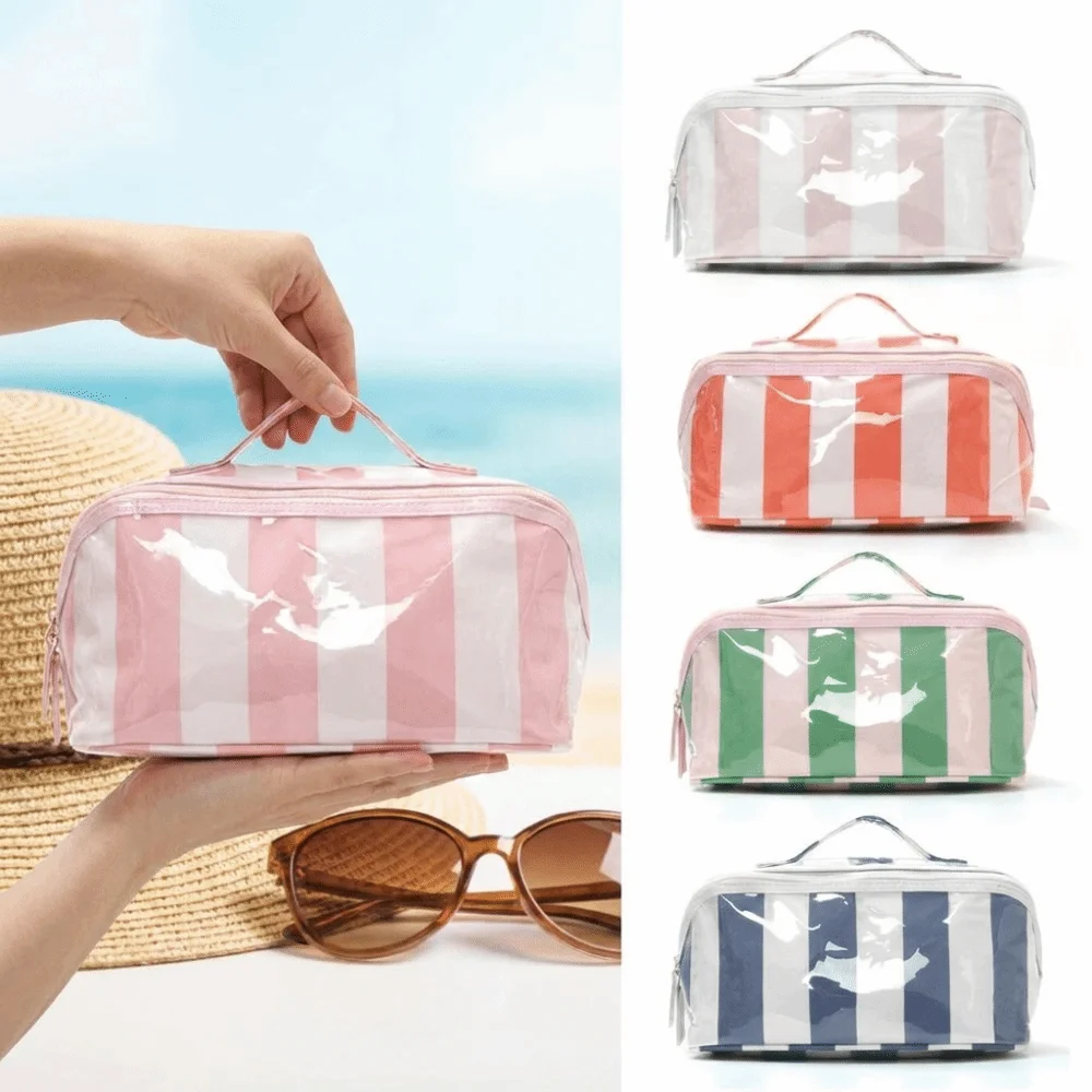 Bolsa aseo transparente PVC a rayas impermeable con cremallera - imagen 4
