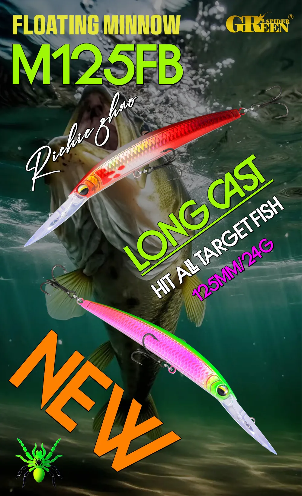 Señuelo de pesca flotante tipo wobblers con cuerpo alargado y acabado realista