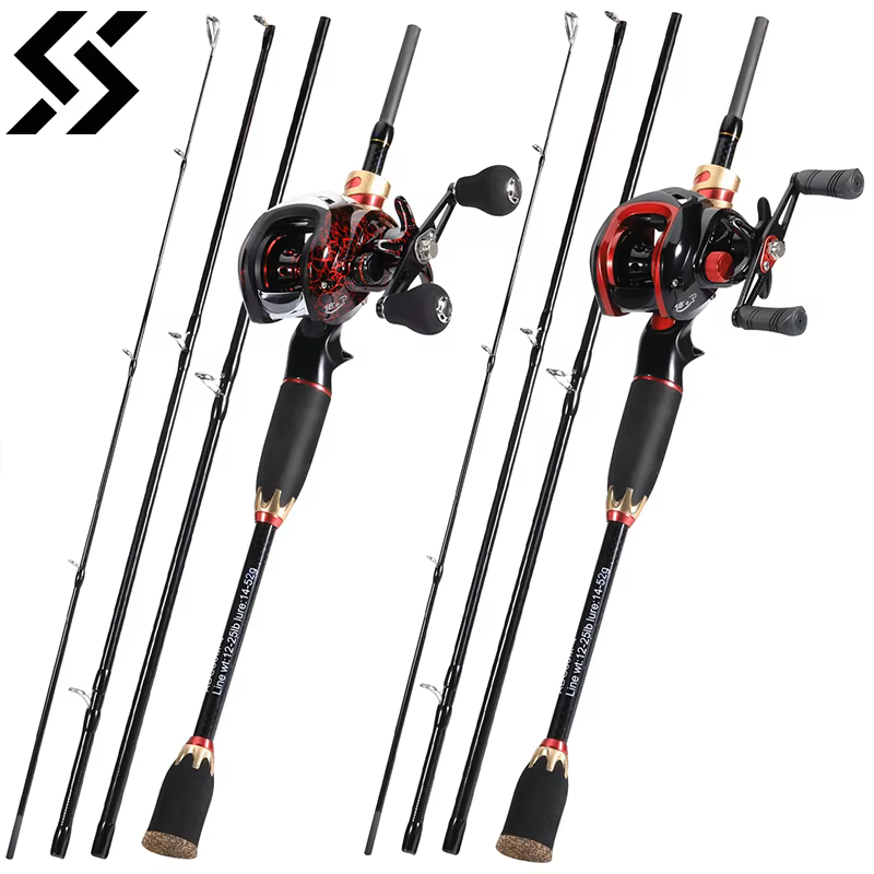 Sougayilang combo caña carbono 4 secciones 7.2:1 + carrete baitcasting