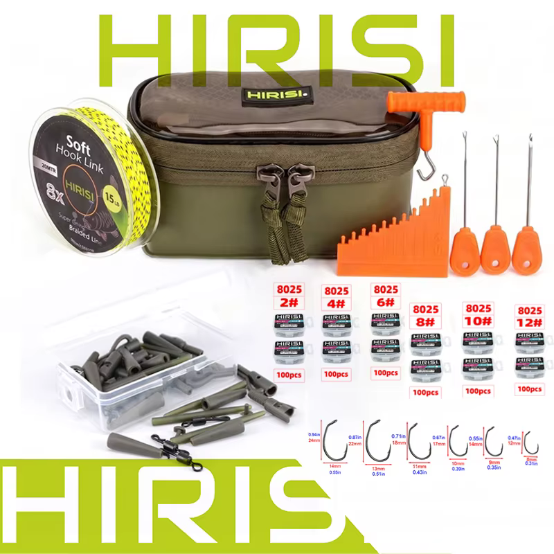 Kit Aparejos de Pesca para Carpas HIRISI con Anzuelos y Línea Trenzada