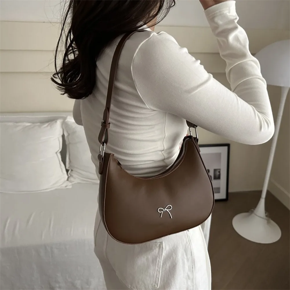 Bolso de hombro PU con lazo y gran capacidad, color sólido Y2K - imagen 5