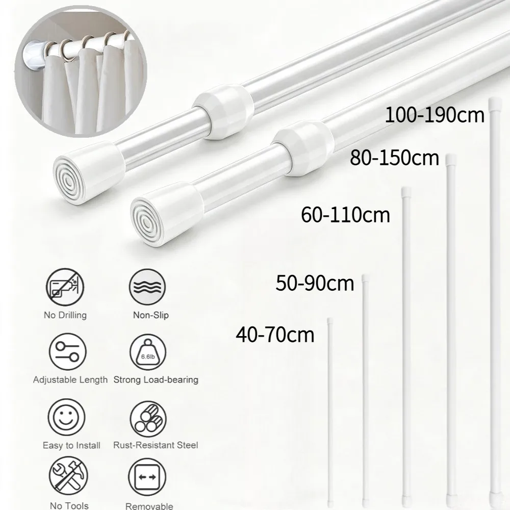Barra extensible de tensión con muelle para cortinas y ducha - imagen 5
