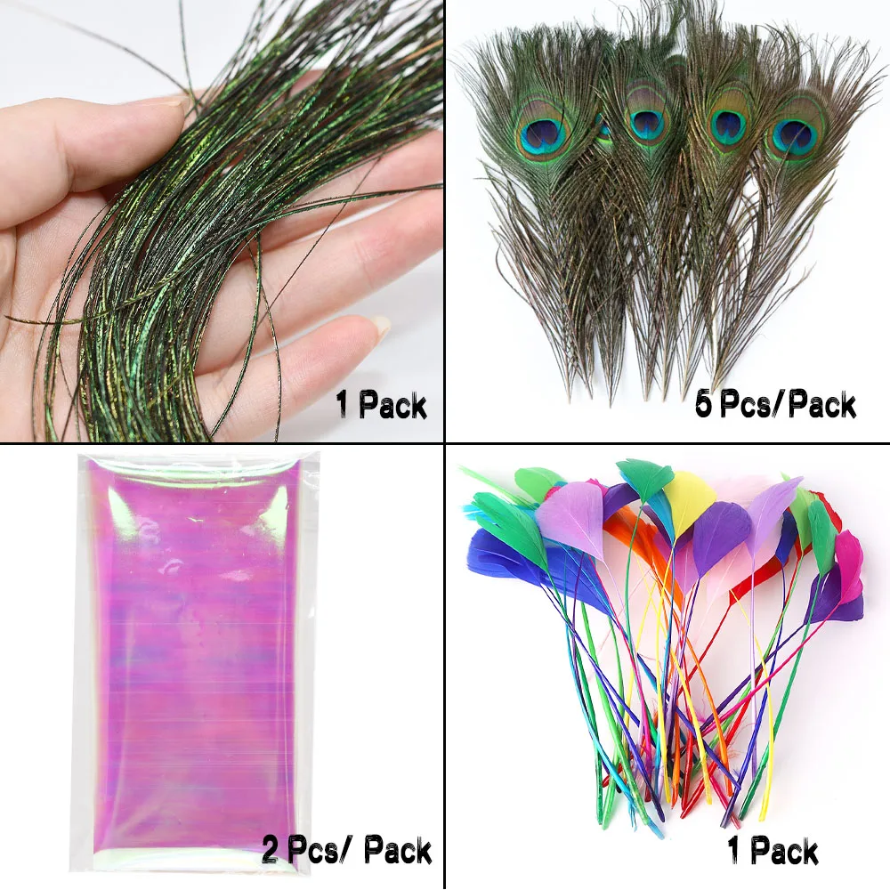Kit iniciación atado de moscas con plumas, doblaje, hilos y ganchos