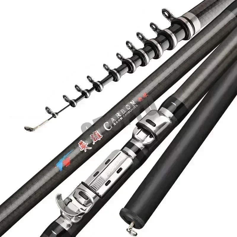 Caña telescópica ultraligera de carbono 2.7M a 7.2M para pesca con señuelos