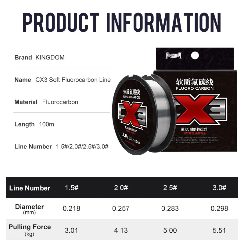 Kingdom CX3 Línea Fluorocarbono Suave Rápida Hundimiento - imagen 5
