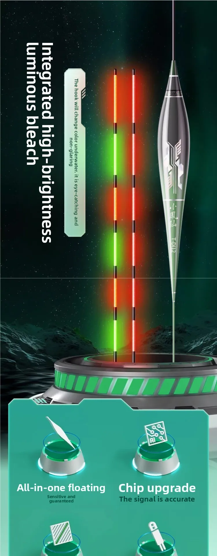Anzuelo luminoso nocturno con iluminación LED integrada
