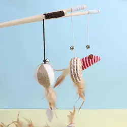 Juguete interactivo varita ratón para gatos con plumas y cascabel