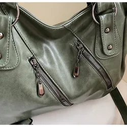Bolso de hombro mujer retro en cuero PU brillante – Alta capacidad
